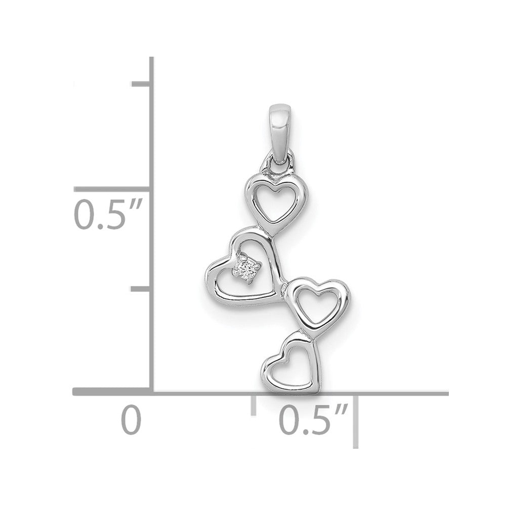 10K White Gold .01ct. Diamond Four Hearts Pendant