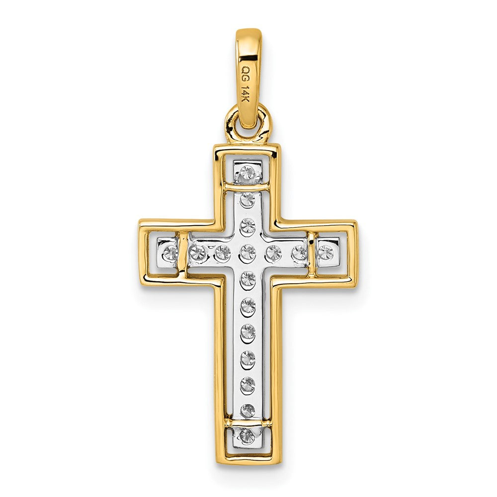 14k and Rhodium Diamond Cross Pendant