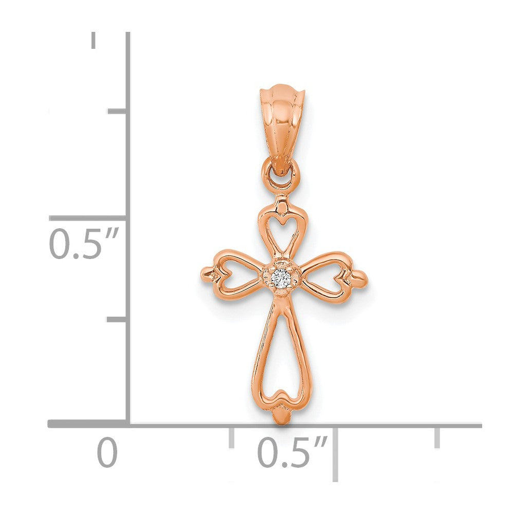 14K Rose Gold Diamond Accented Cross Pendant