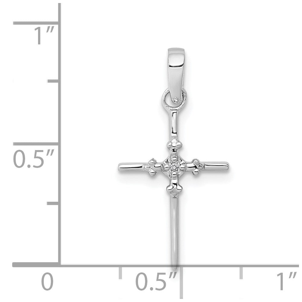 14k White Gold .01ct. Diamond Polished Cross Pendant