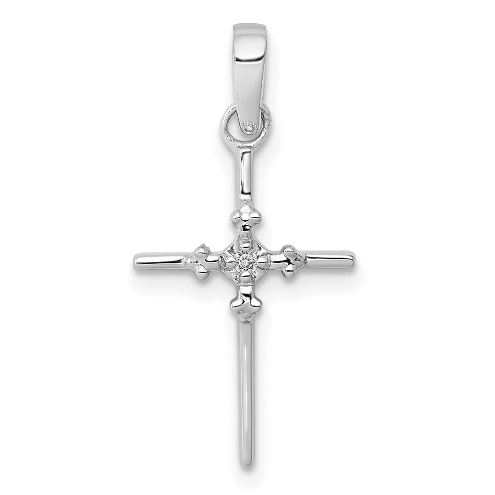 14k White Gold .01ct. Diamond Polished Cross Pendant