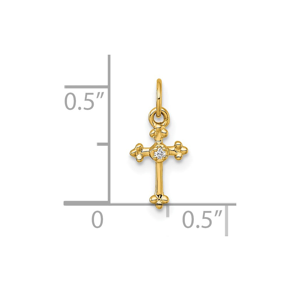14k Small Diamond Budded Cross Pendant