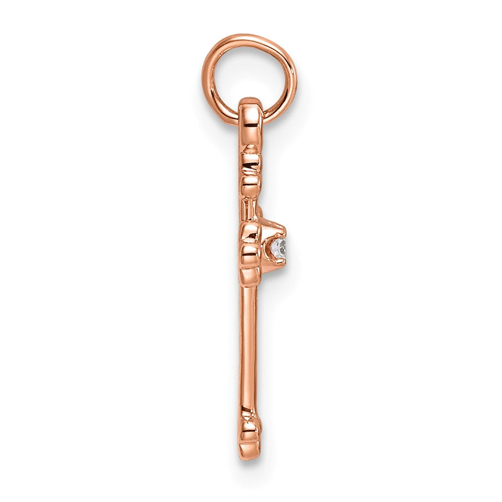 14k Rose Gold Small Diamond Budded Cross Pendant