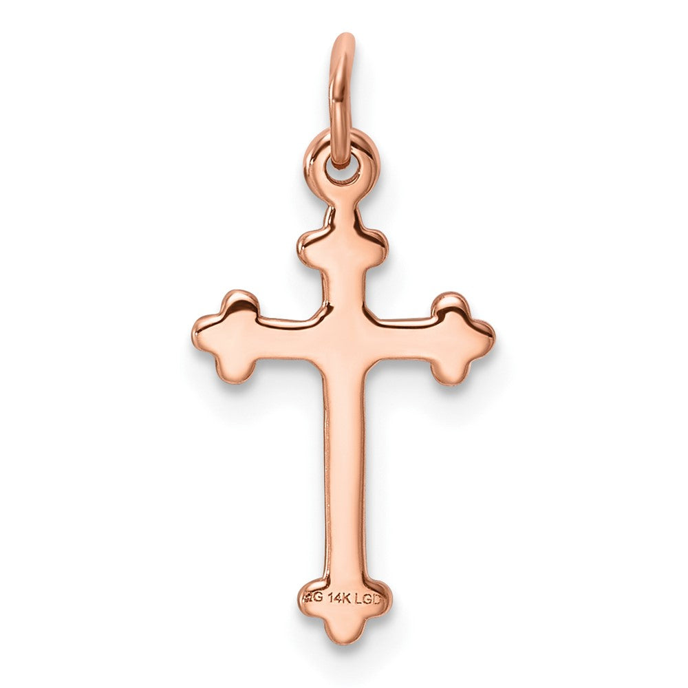 14k Rose Gold Small Diamond Budded Cross Pendant