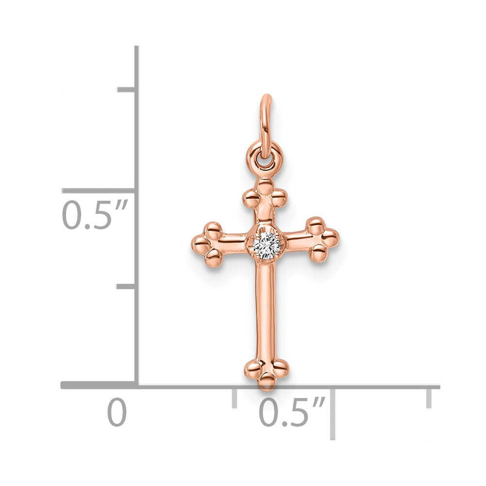 10K Rose Gold Small Diamond Budded Cross Pendant