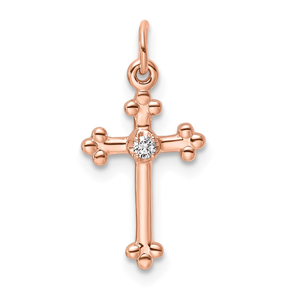 10K Rose Gold Small Diamond Budded Cross Pendant