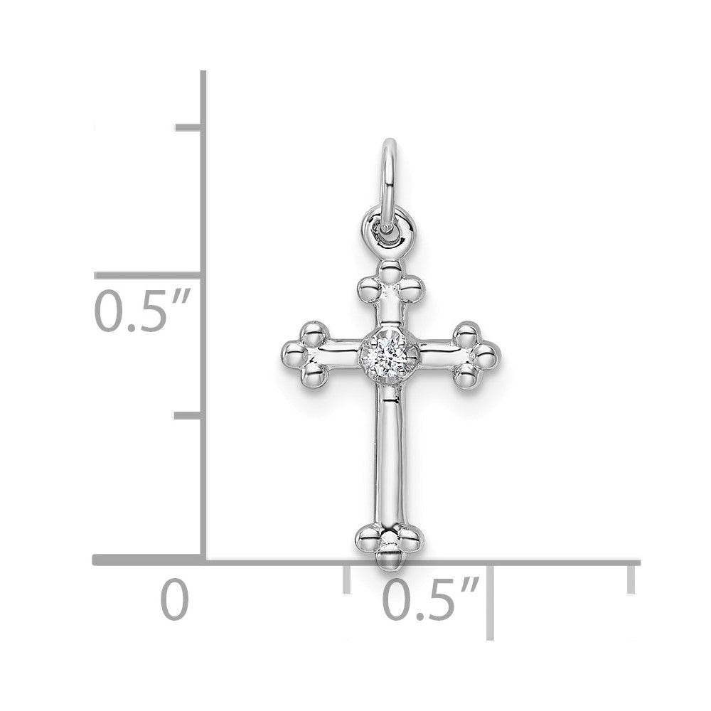 14k White Gold Small Diamond Budded Cross Pendant