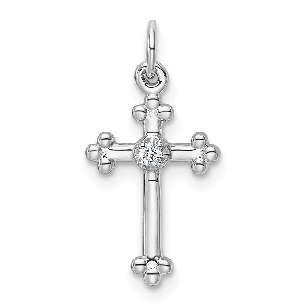10K White Gold Small Diamond Budded Cross Pendant