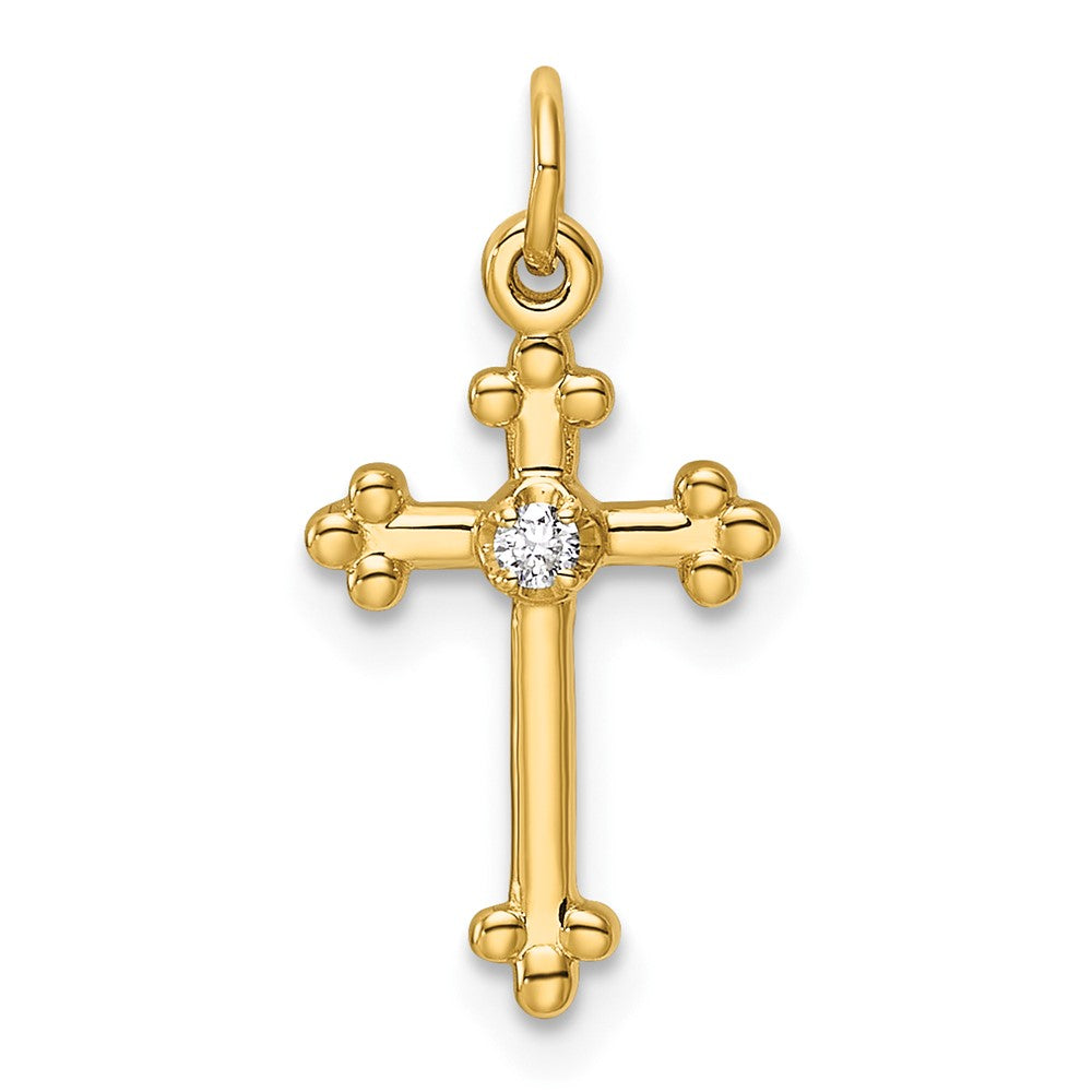 10K Small Diamond Budded Cross Pendant