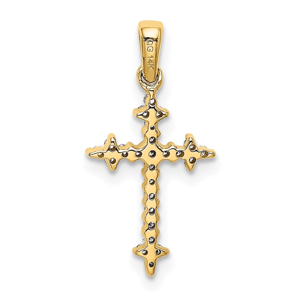 14k and Rhodium 1/10ct. Diamond Fleur de Lis Cross Pendant