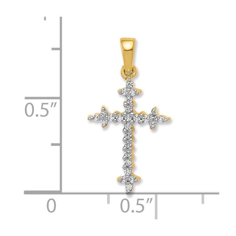 14k and Rhodium 1/6ct. Diamond Fleur de Lis Cross Pendant