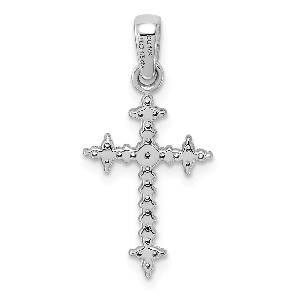14k and Rhodium 1/5ct. Diamond Fleur de Lis Cross Pendant