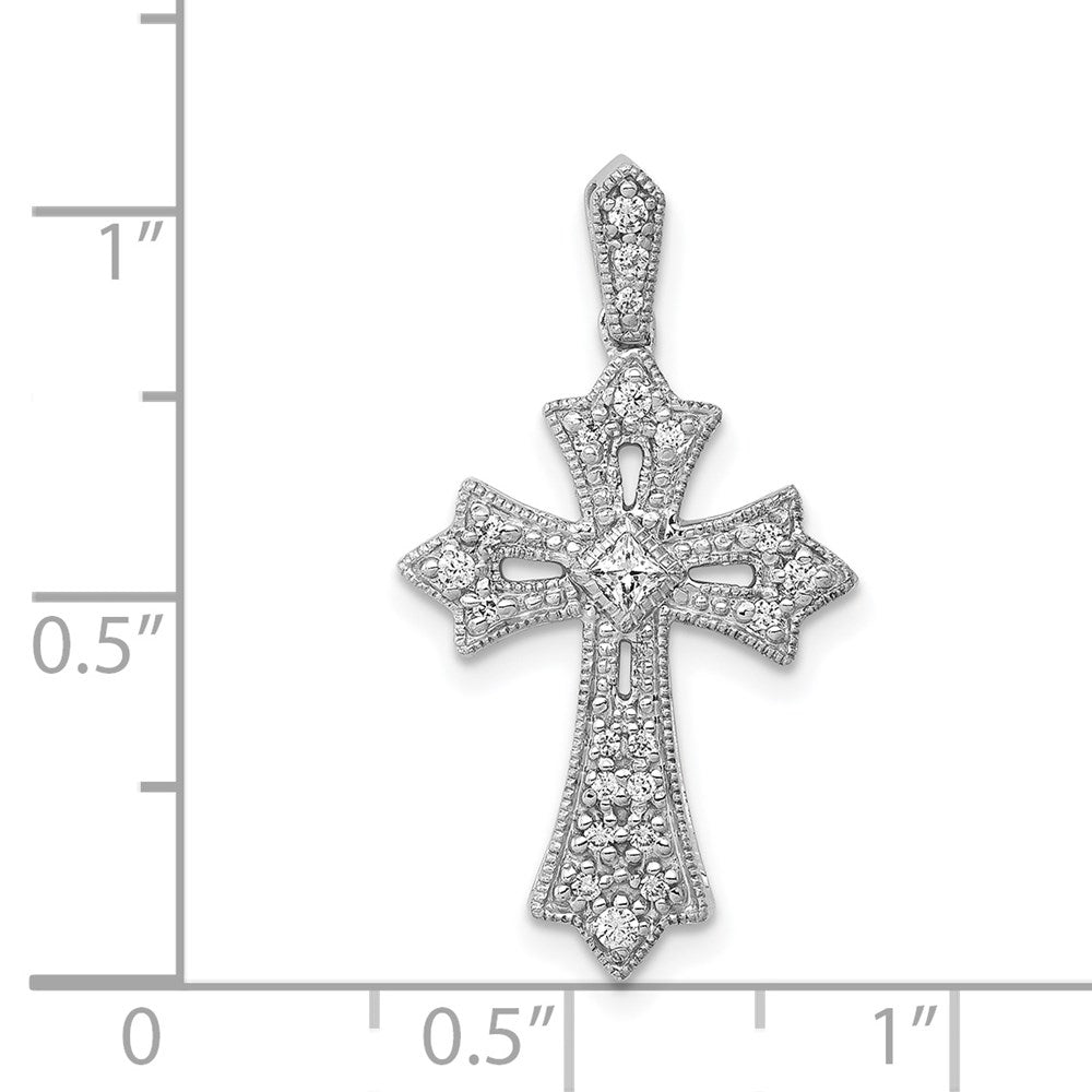 14k White Gold 1/6ct. Diamond Fleur de Lis Cross Pendant