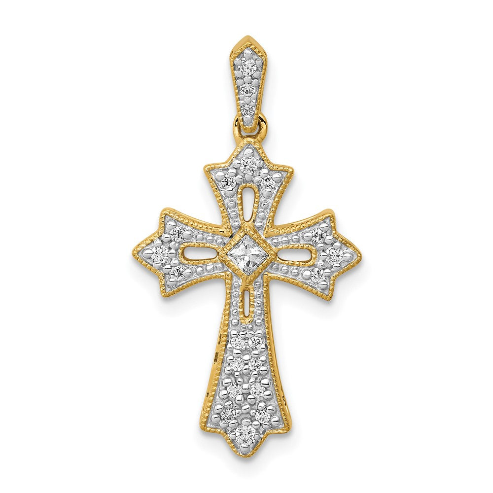 14k 1/6ct. Diamond Fleur de Lis Cross Pendant