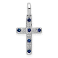 14k White Gold 1/15ct. Diamond and Sapphire Cross Pendant