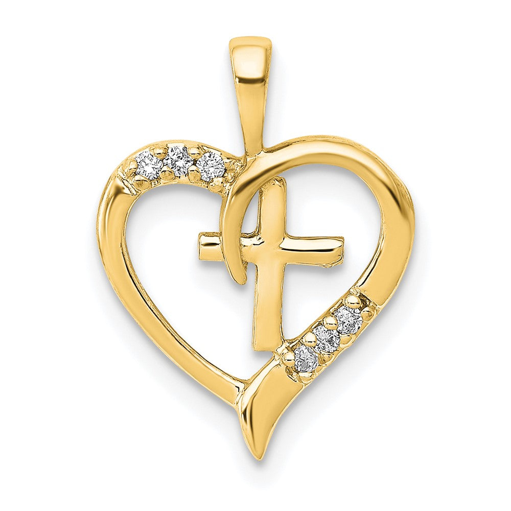 14k AA Diamond Heart Cross Pendant