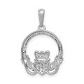 14k White Gold Diamond Claddagh Circle Pendant