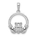 14k White Gold Diamond Claddagh Circle Pendant