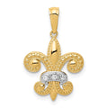 14k w/Rhodium Polished Diamond Fleur de Lis Pendant