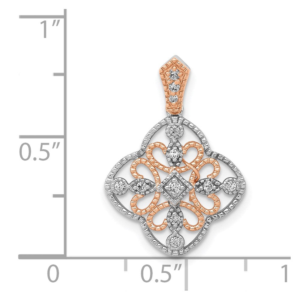14k White Gold w/Rose Rhodium Diamond Vintage Pendant