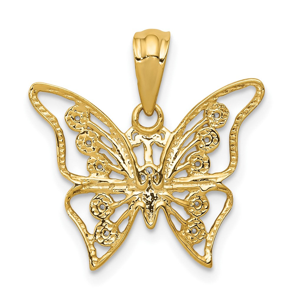 10k and Rhodium Diamond Butterfly Pendant