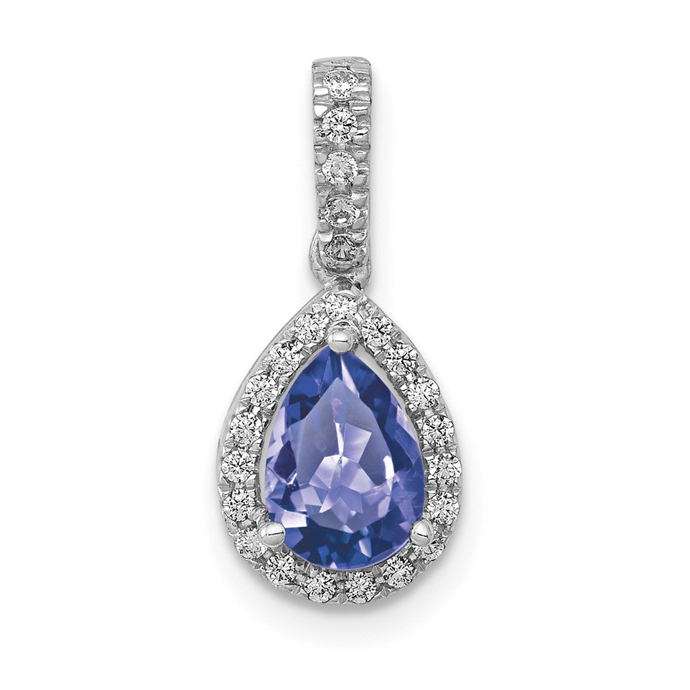 14k White Gold Pear .75 Tanzanite and Diamond Pendant