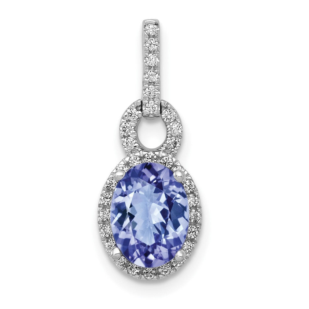 14k White Gold Oval .95 Tanzanite and Diamond Pendant