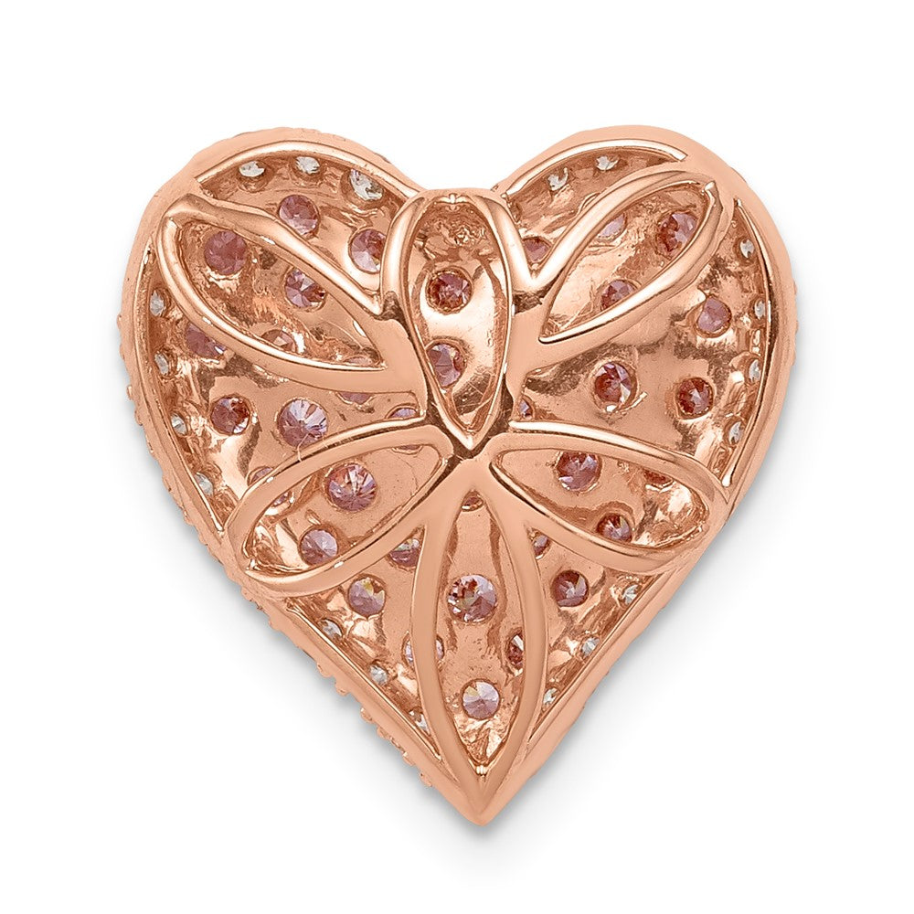 14k Rose Gold Diamond and Pink Sapphire Vintage Heart Chain Slide