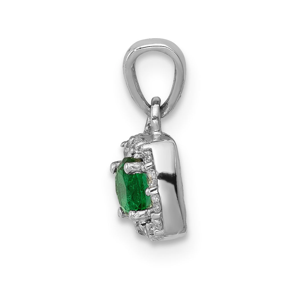 14k White Gold Diamond and .20 Emerald Square Halo Pendant