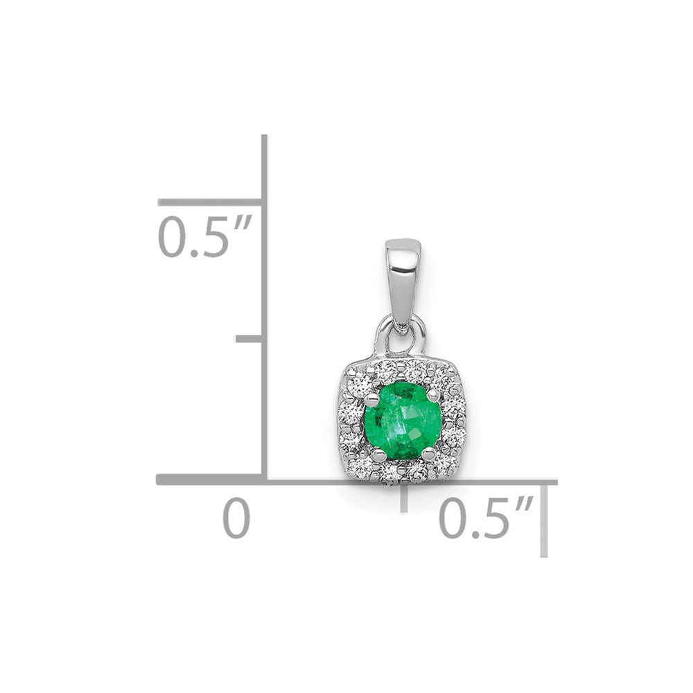 14k White Gold Diamond and .20 Emerald Square Halo Pendant