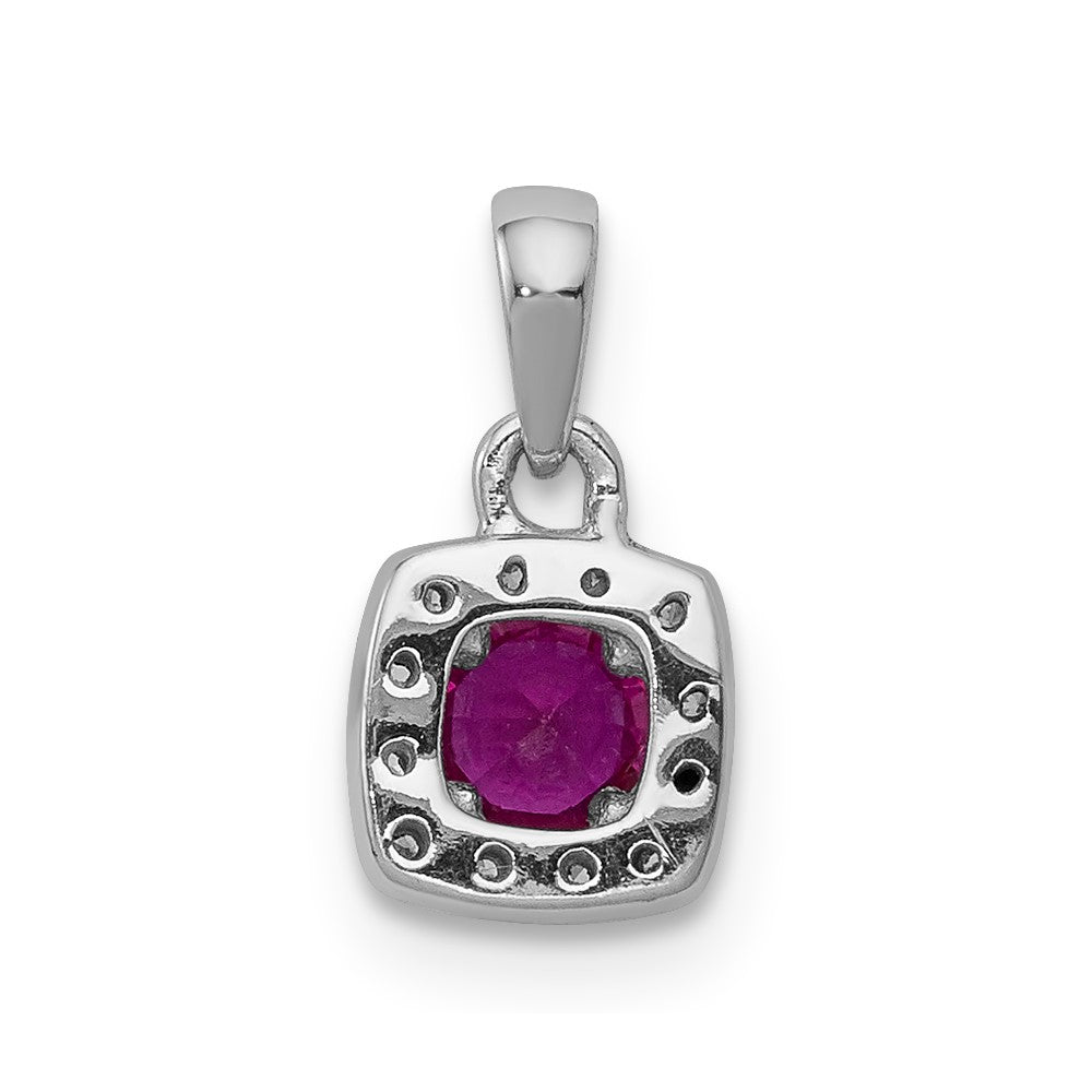 14k White Gold Diamond and .20 Ruby Square Halo Pendant