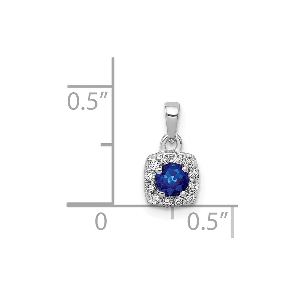 14k White Gold Diamond and .20 Sapphire Square Halo Pendant