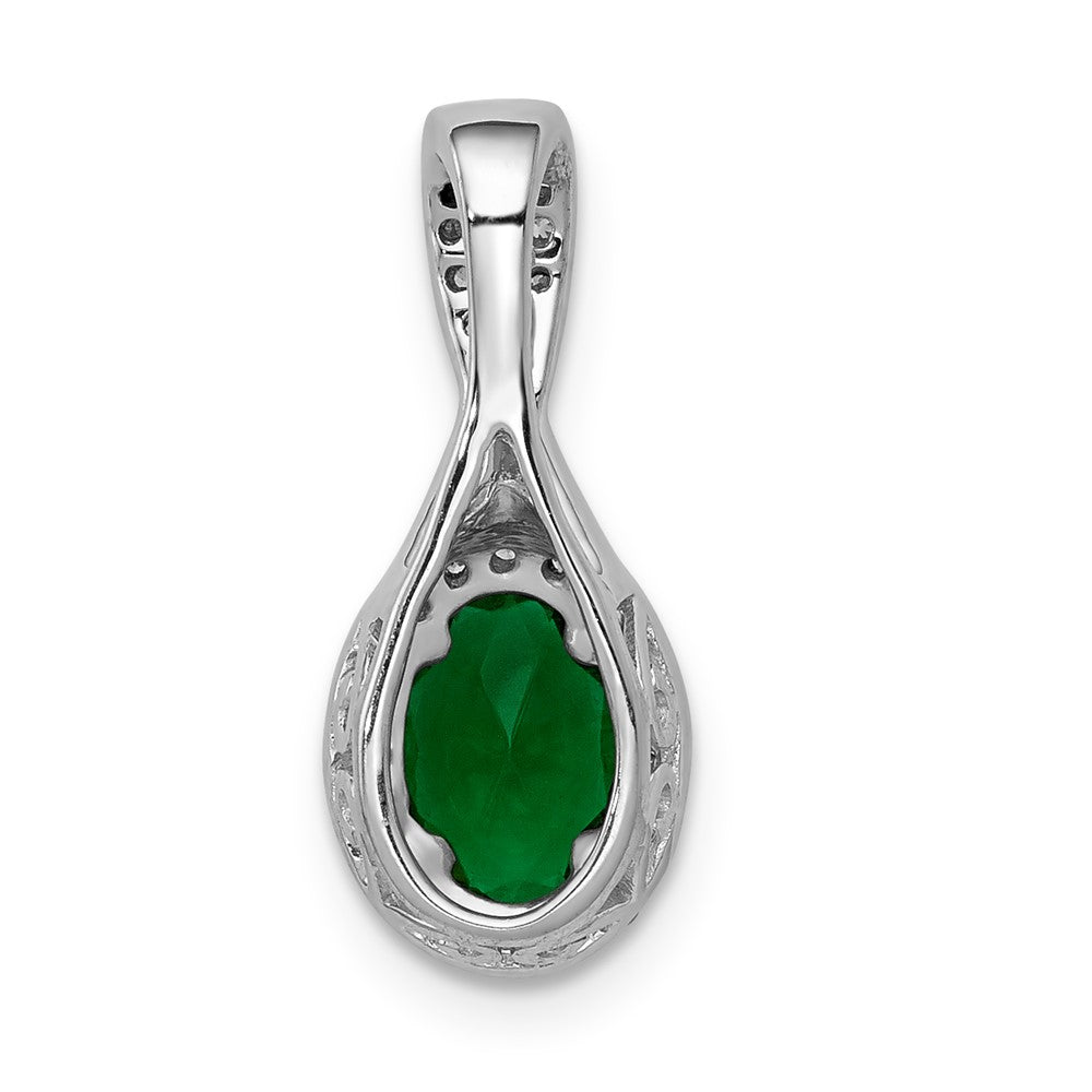 14k White Gold Diamond and Oval Emerald Halo Pendant