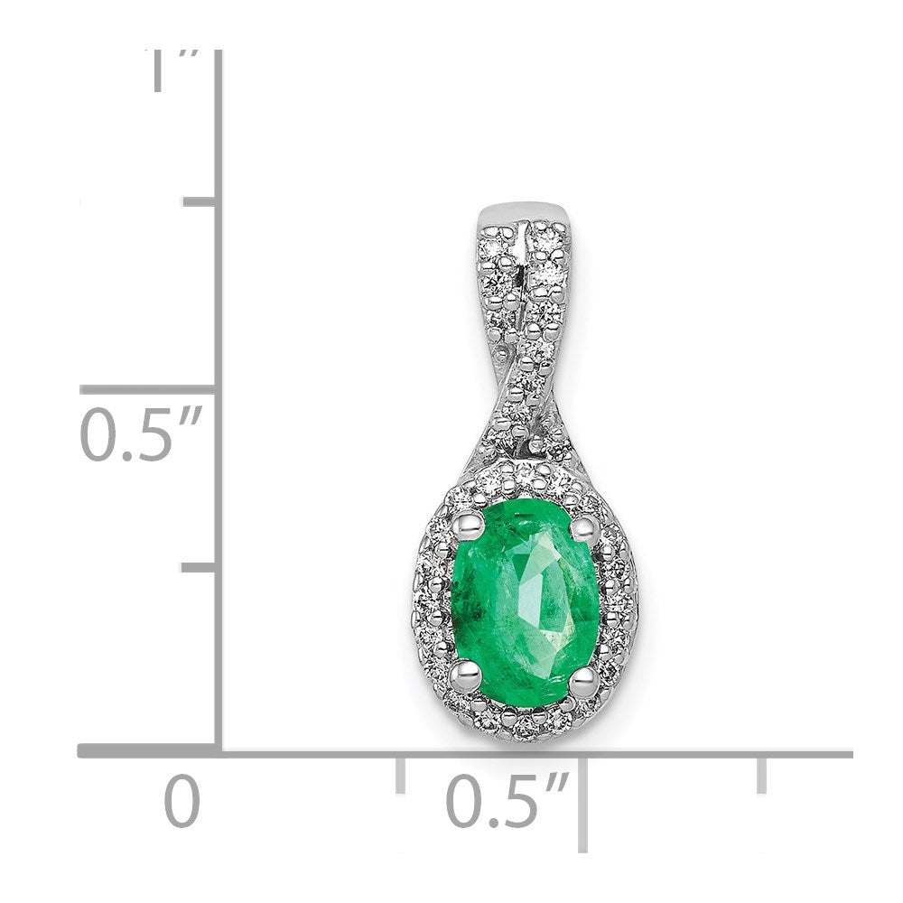 14k White Gold Diamond and Oval Emerald Halo Pendant