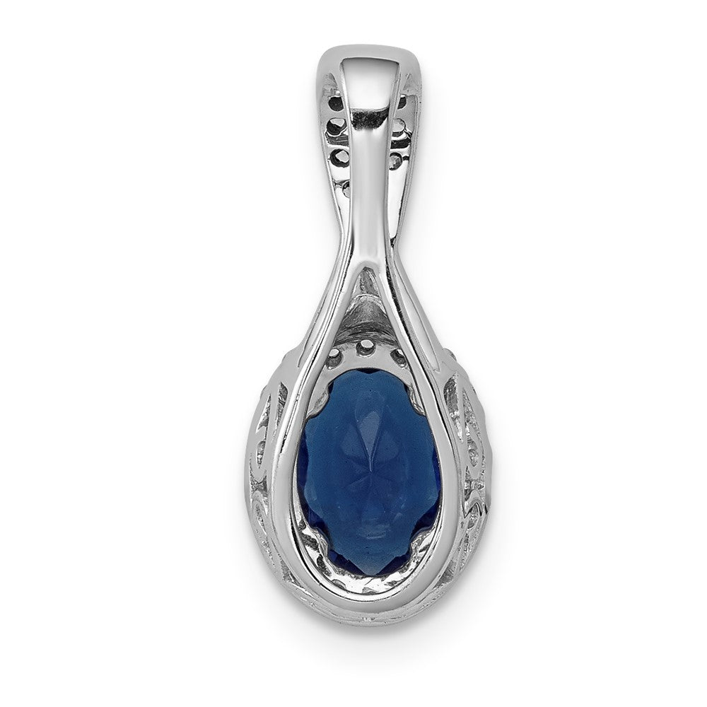 14k White Gold Diamond and Oval Sapphire Halo Pendant