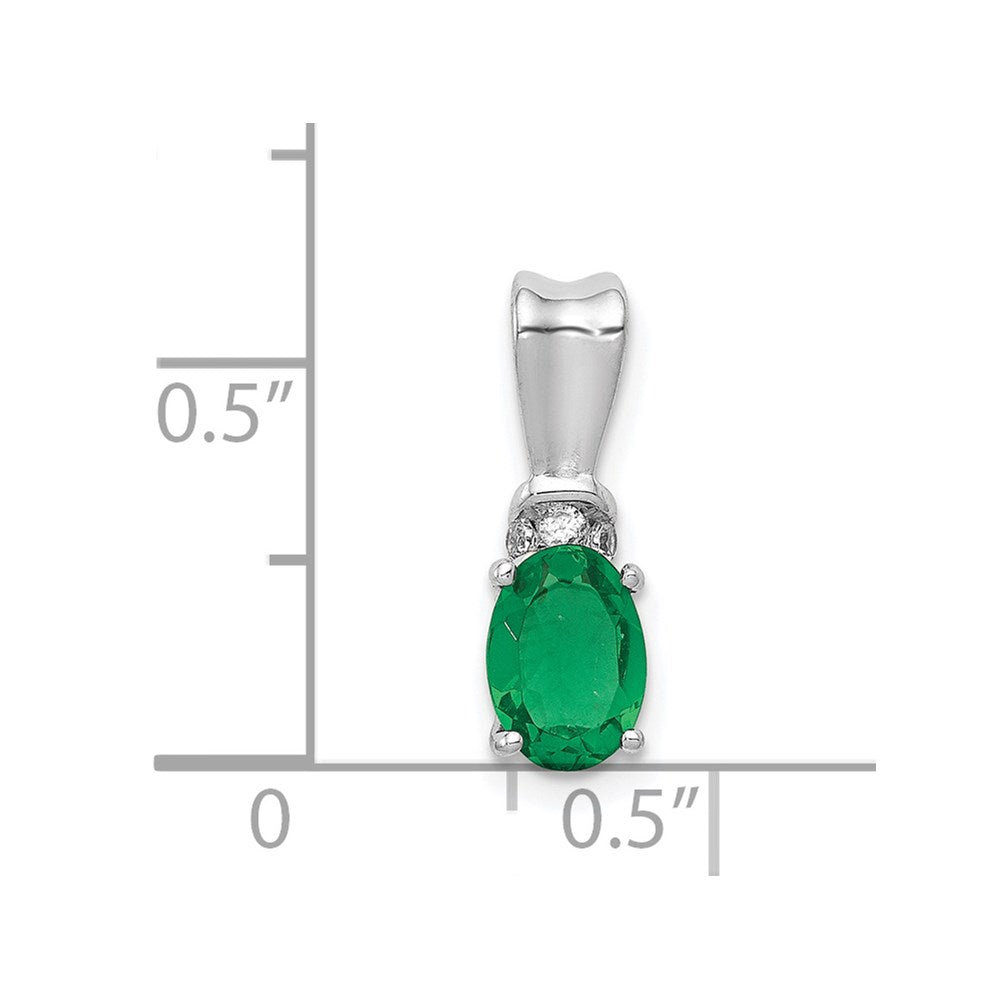 14k White Gold Diamond and Oval Emerald Pendant