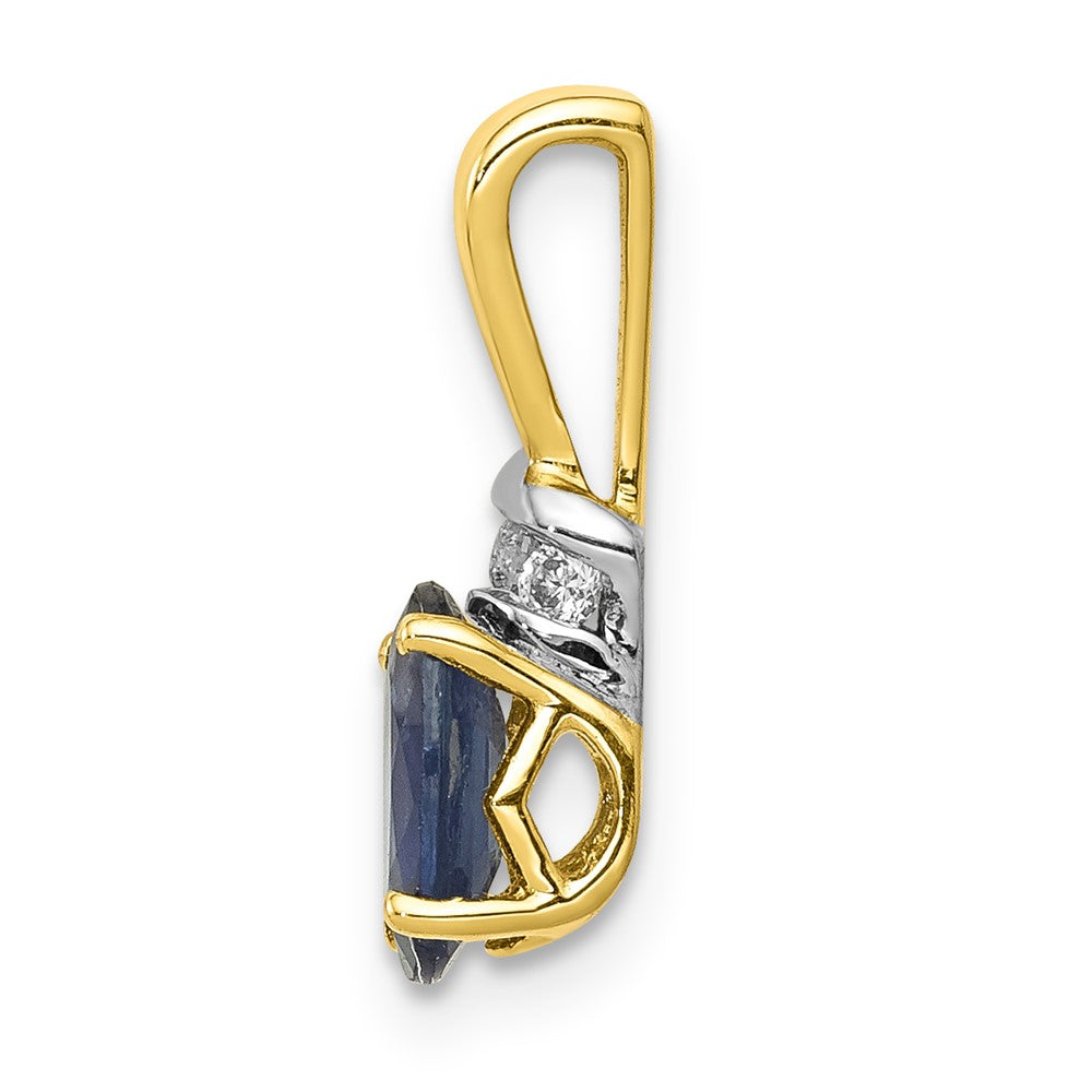 14k w/Rhodium Diamond and Oval Sapphire Pendant
