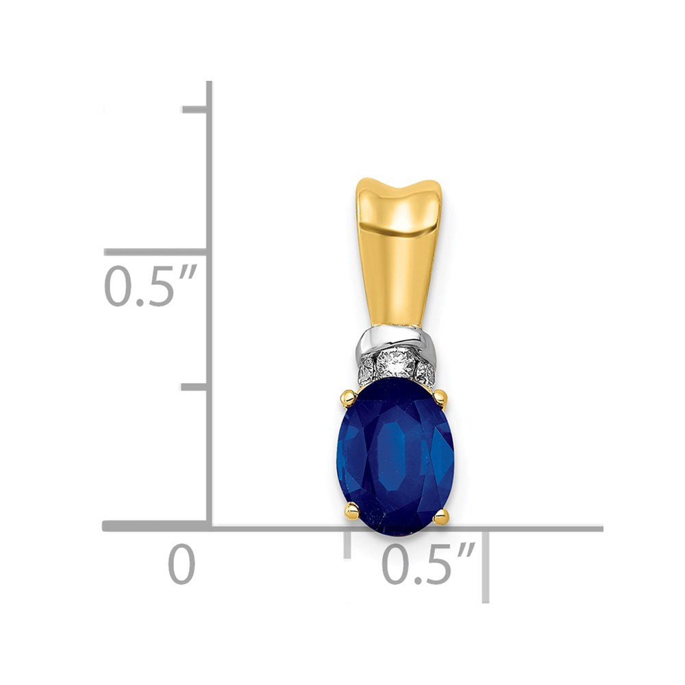 14k w/Rhodium Diamond and Oval Sapphire Pendant