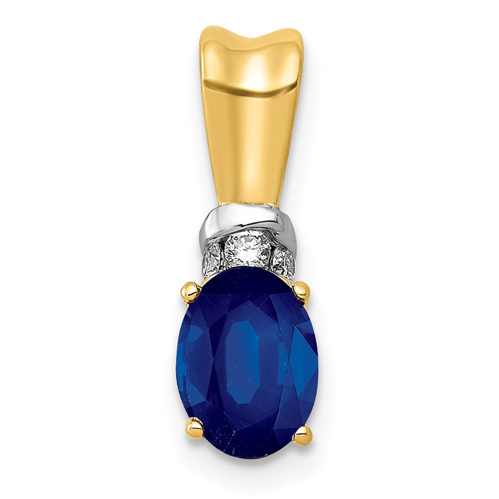 14k w/Rhodium Diamond and Oval Sapphire Pendant