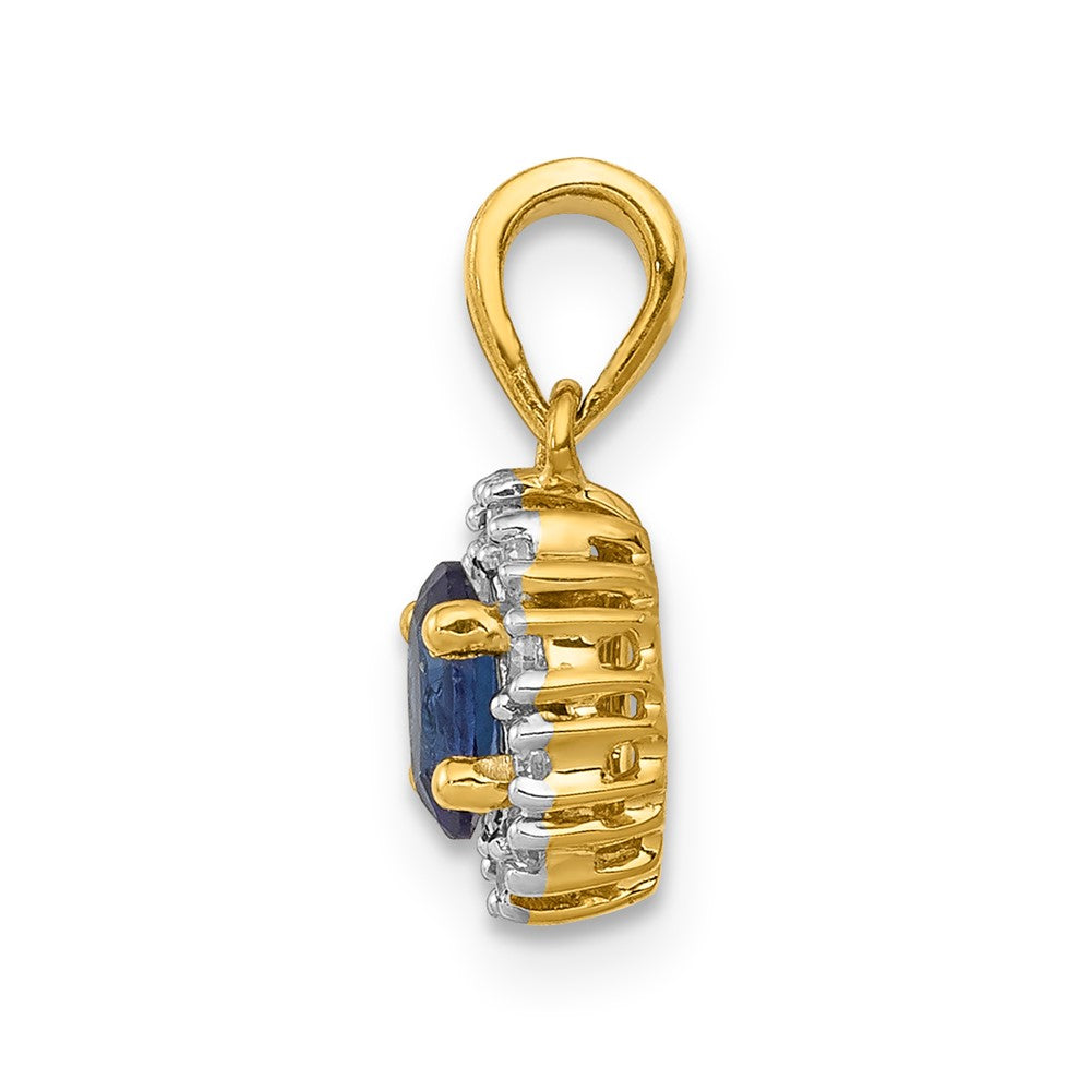 14k and Rhodium Diamond and .32 Sapphire Oval Halo Pendant