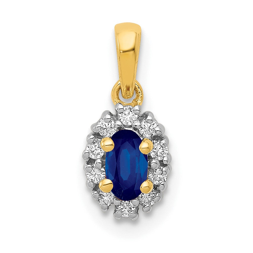 14k and Rhodium Diamond and .32 Sapphire Oval Halo Pendant