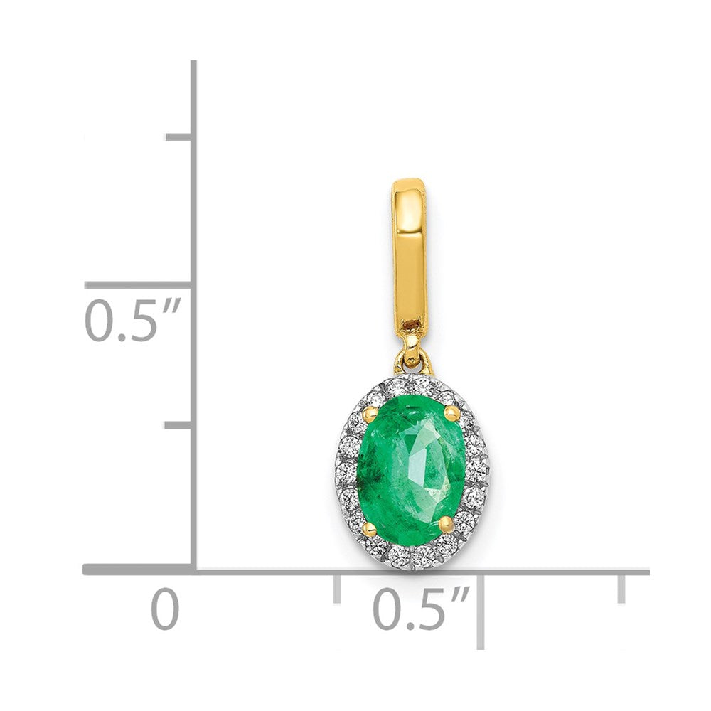 14k Diamond and Oval Emerald Halo Pendant