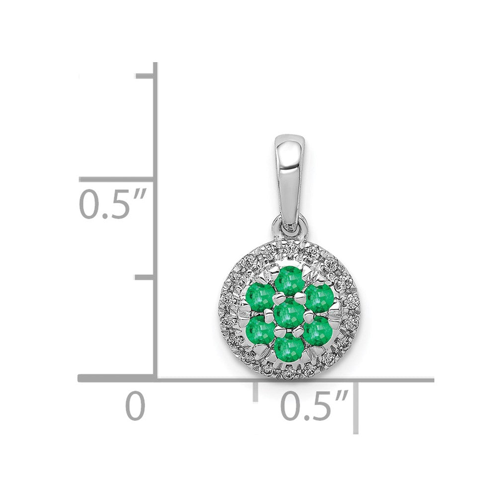 14k White Gold Diamond and Emerald Halo Circle Pendant