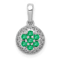 14k White Gold Diamond and Emerald Halo Circle Pendant