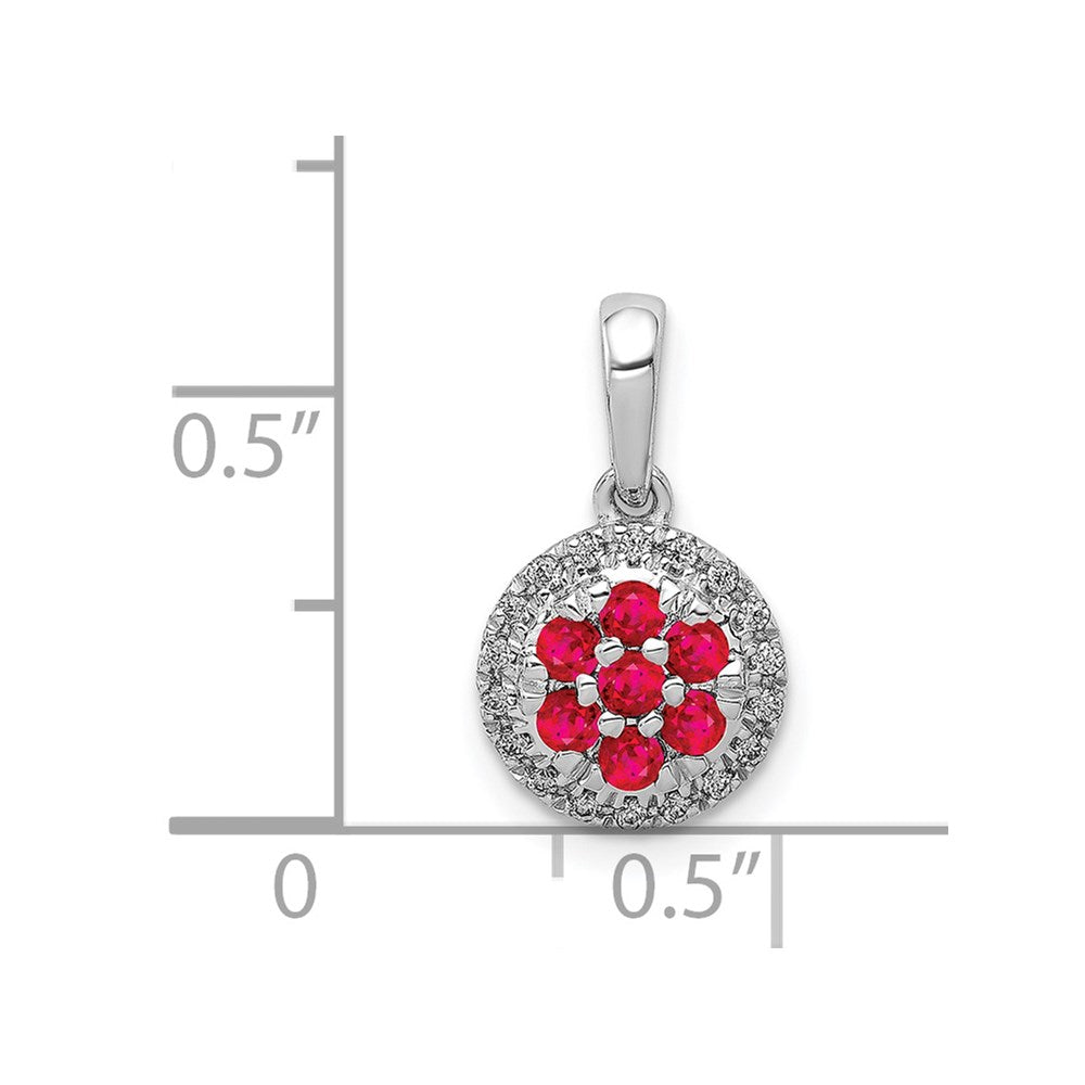 14k White Gold Diamond and .28 Ruby Circle Pendant