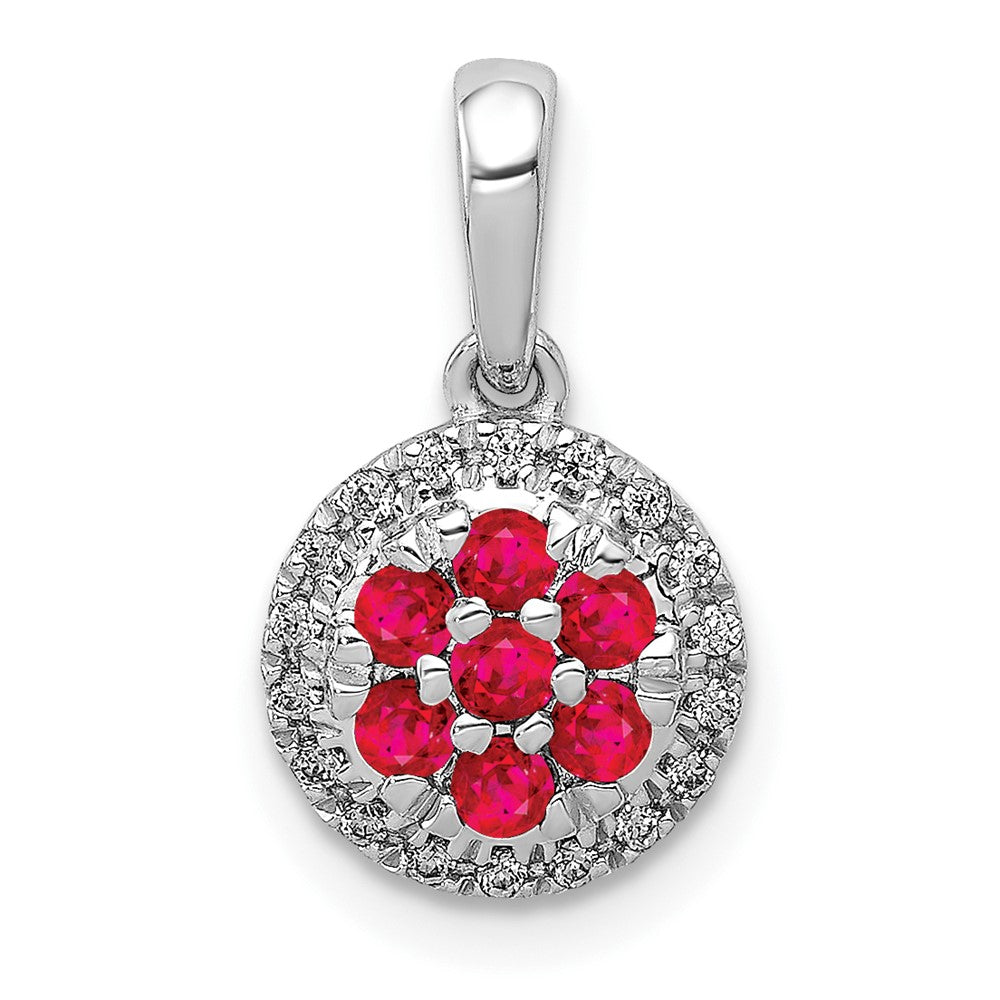 14k White Gold Diamond and .28 Ruby Circle Pendant