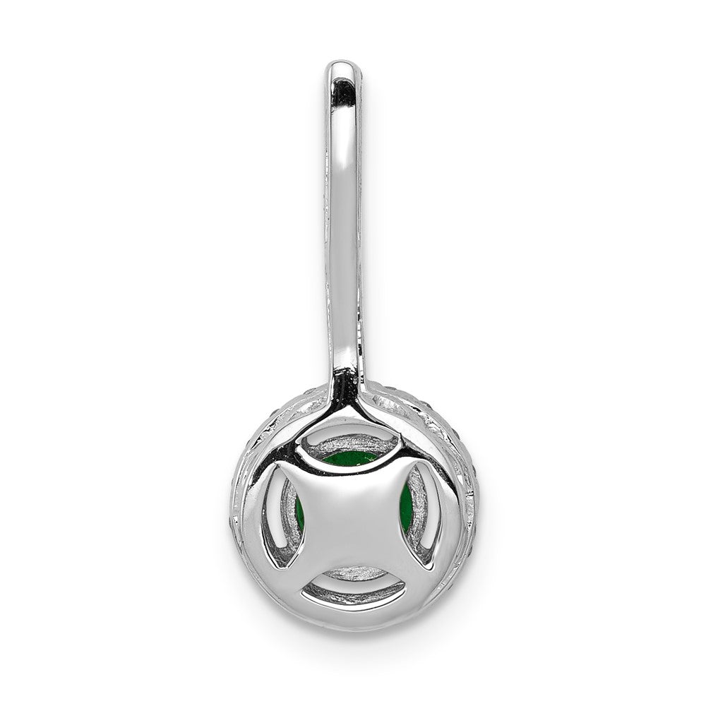 14k White Gold Diamond and Emerald Halo Pendant