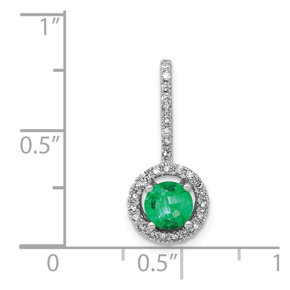 14k White Gold Diamond and Emerald Halo Pendant