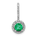 14k White Gold Diamond and Emerald Halo Pendant