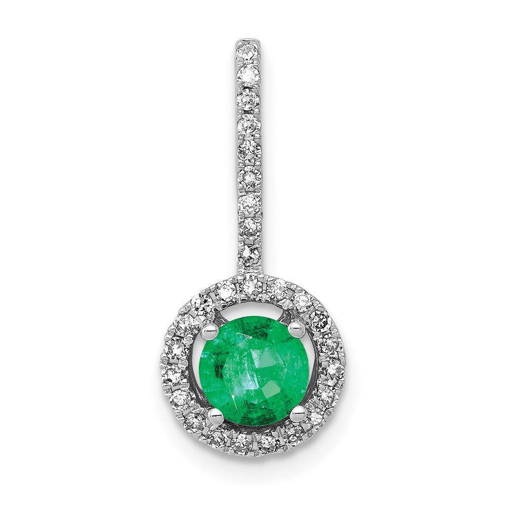 14k White Gold Diamond and Emerald Halo Pendant